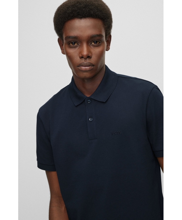BOSS poloshirt med økologisk bomuld i mørkeblå til herre. billede 3