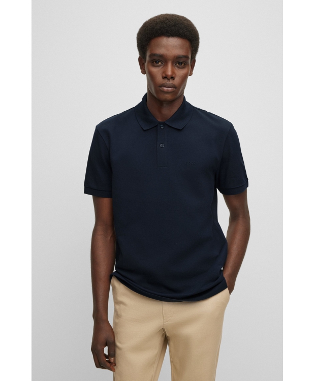 BOSS poloshirt med økologisk bomuld i mørkeblå til herre. billede 4
