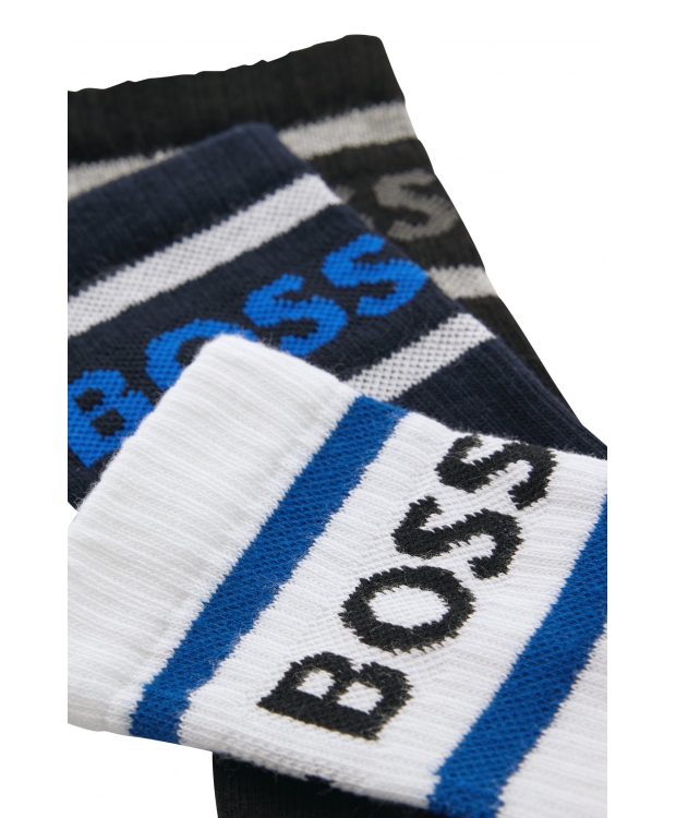 BOSS 3pak bomuldsstrømper med striber & logo i multifarvet til herre. billede 3