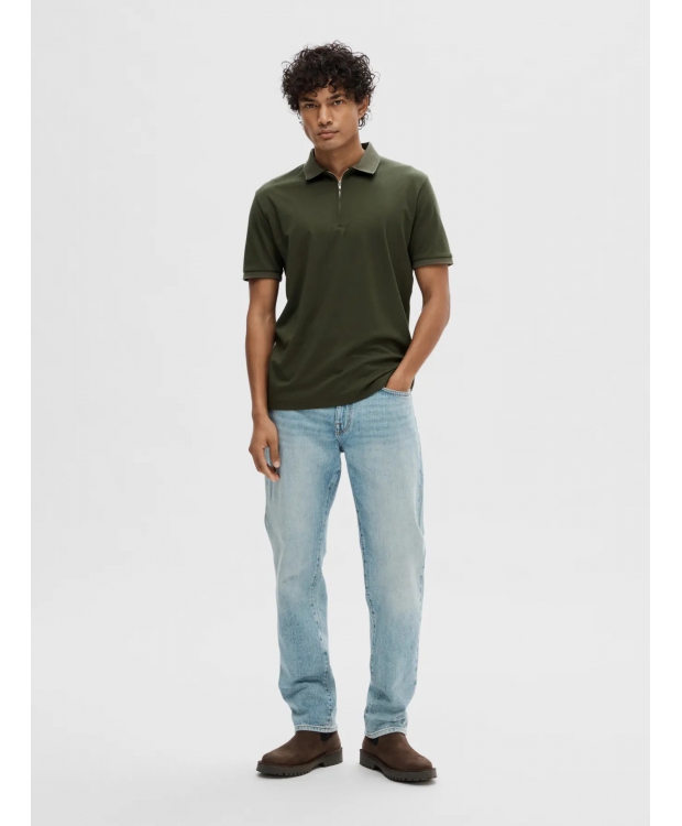 Selected Homme polo t-shirt med lynlås i mørkegrøn til herre billede 4