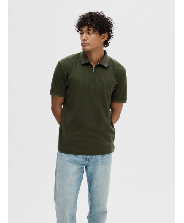 Selected Homme polo t-shirt med lynlås i mørkegrøn til herre