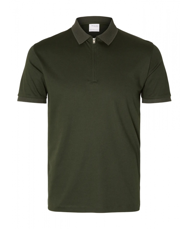 Selected Homme polo t-shirt med lynlås i mørkegrøn til herre