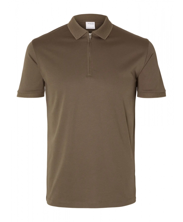 Selected Homme polo t-shirt med lynlås i Morel brun til herre