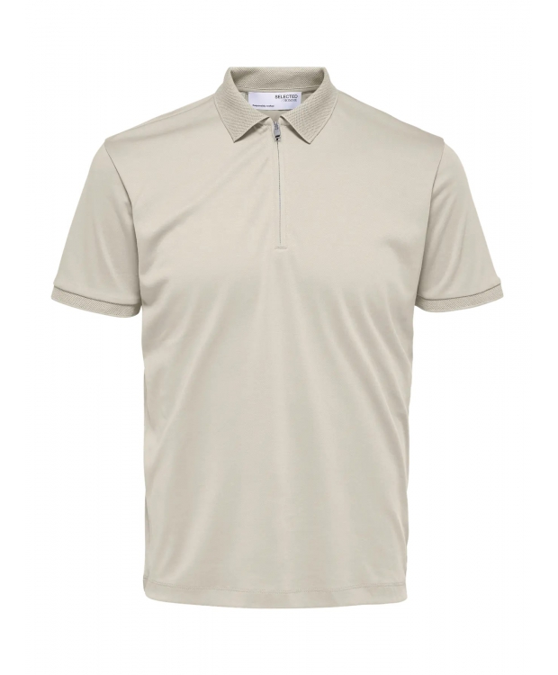 Selected Homme polo t-shirt med lynlås i Oatmeal beige til herre