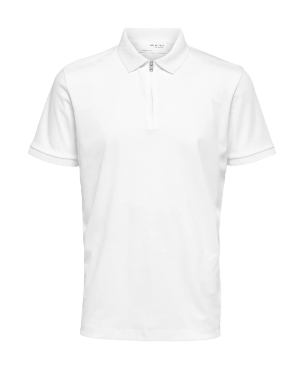 Selected Homme polo t-shirt med lynlås i Cloud Dancer hvid til herre