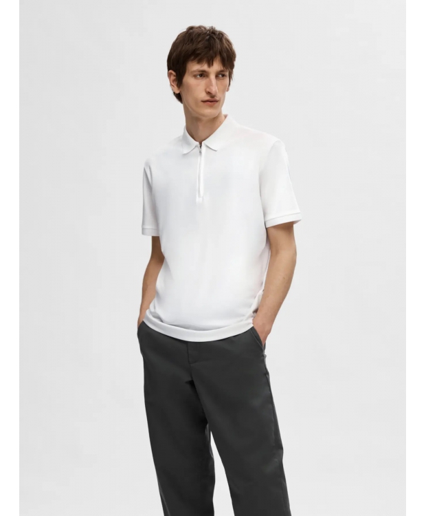 Selected Homme polo t-shirt med lynlås i Cloud Dancer hvid til herre