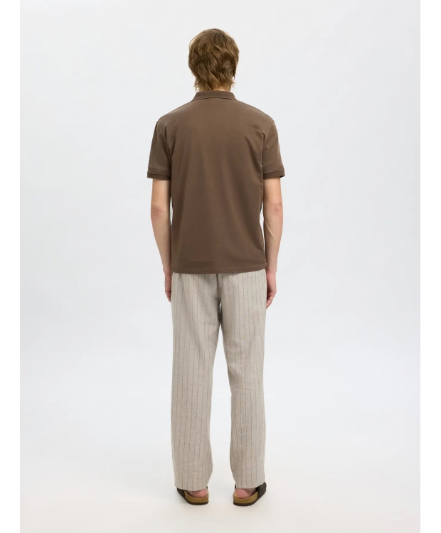 Selected strikket kortærmet polo, i brun til herre. billede 4