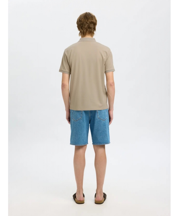 Selected strikket kortærmet polo, i beige til herre. billede 4