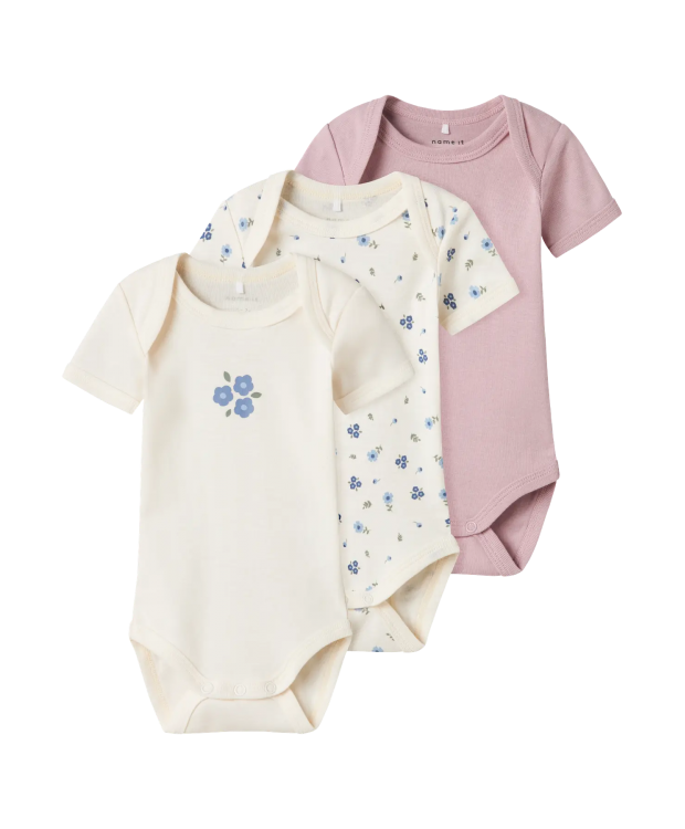 Name It 3pak Bodystocking i lyserød og hvid med blomster til baby billede 8