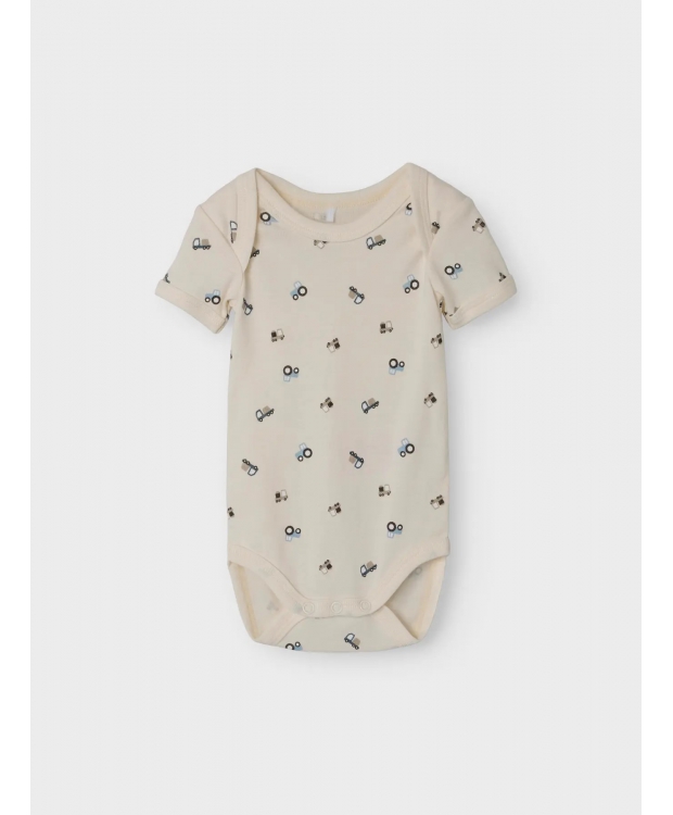Name It 3pak Bodystocking i blå og hvid med traktorer til baby billede 4