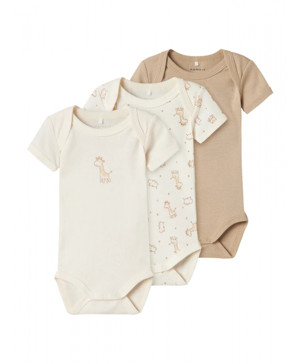 Name It 3pak Bodystocking i beige og hvid med giraffer til baby billede 6