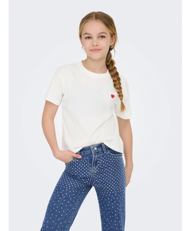 KIDS ONLY top i off-white med rødt hjerte til piger