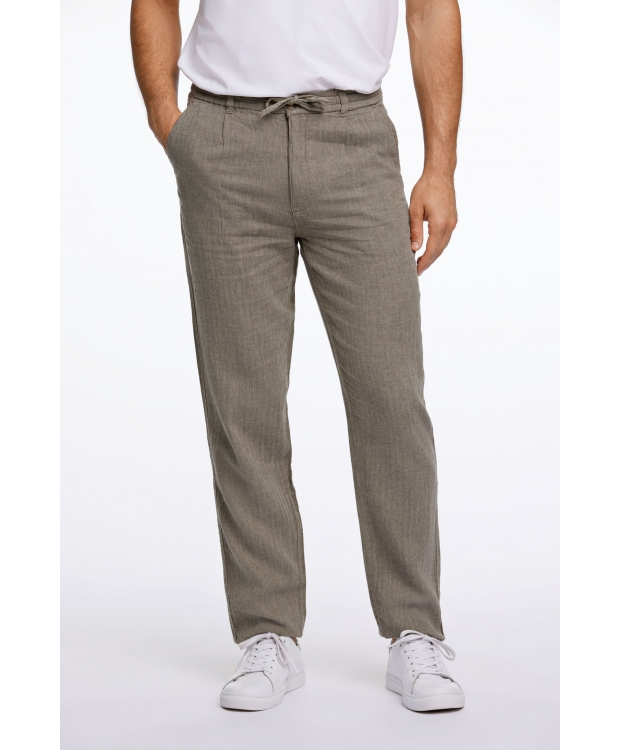 Lindbergh linen blend herringbone bukser i army til herre billede 3
