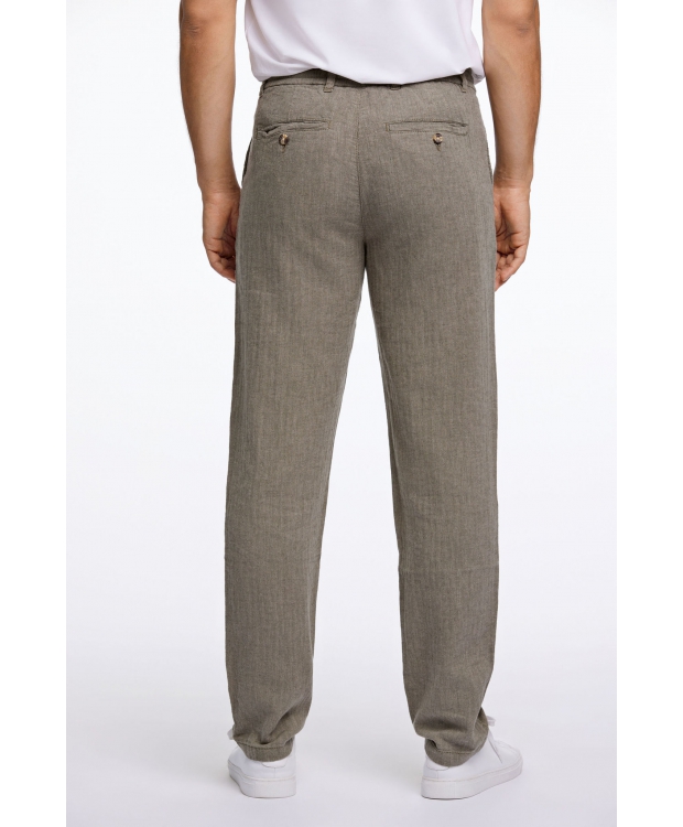 Lindbergh linen blend herringbone bukser i army til herre billede 4
