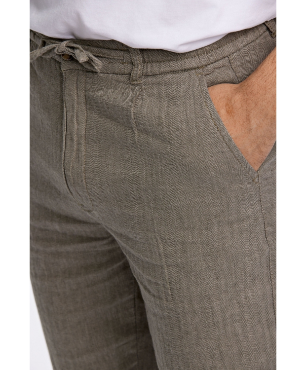 Lindbergh linen blend herringbone bukser i army til herre billede 5
