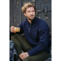Dovre Knitted Zip Pullover i Navy Unisex