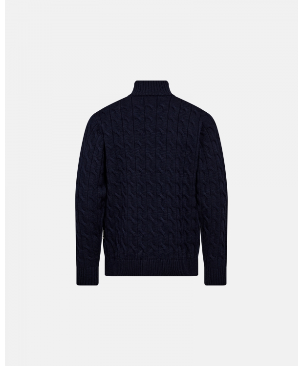 Dovre Knitted Zip Pullover i Navy Unisex billede 3
