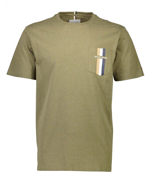 BISON O-Neck T-shirt i genanvendt bomuldsblanding i army til here billede 3