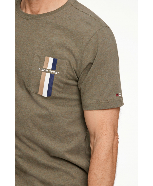 BISON O-Neck T-shirt i genanvendt bomuldsblanding i army til here billede 4