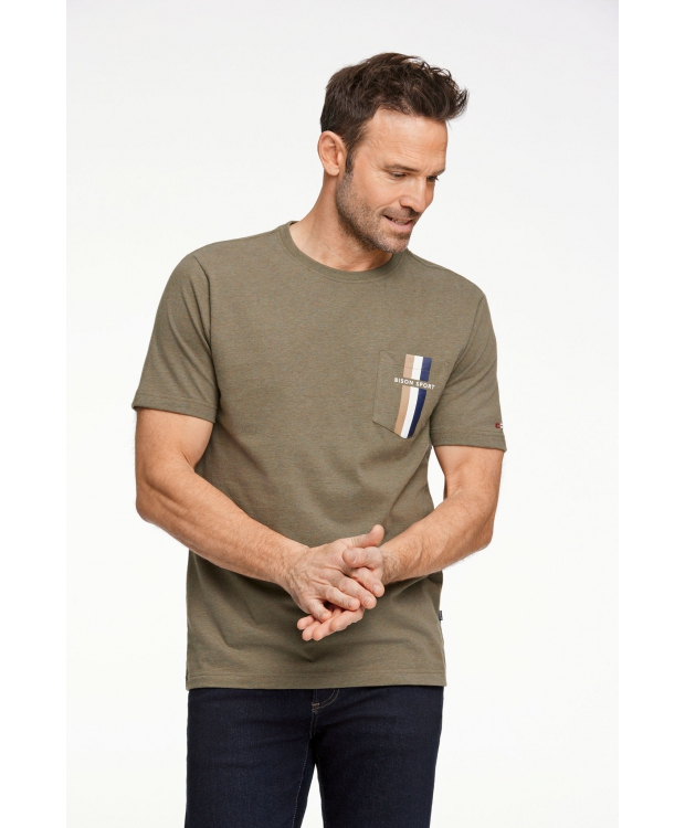 BISON O-Neck T-shirt i genanvendt bomuldsblanding i army til here billede 6