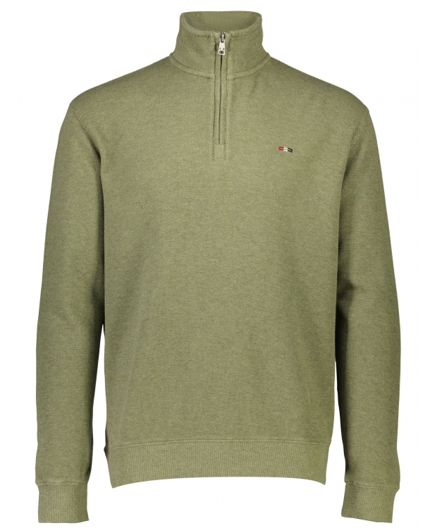 Sweatshirt med halv lynlås og vaffelstruktur i olivengrøn