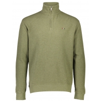 Sweatshirt med halv lynlås og vaffelstruktur i olivengrøn