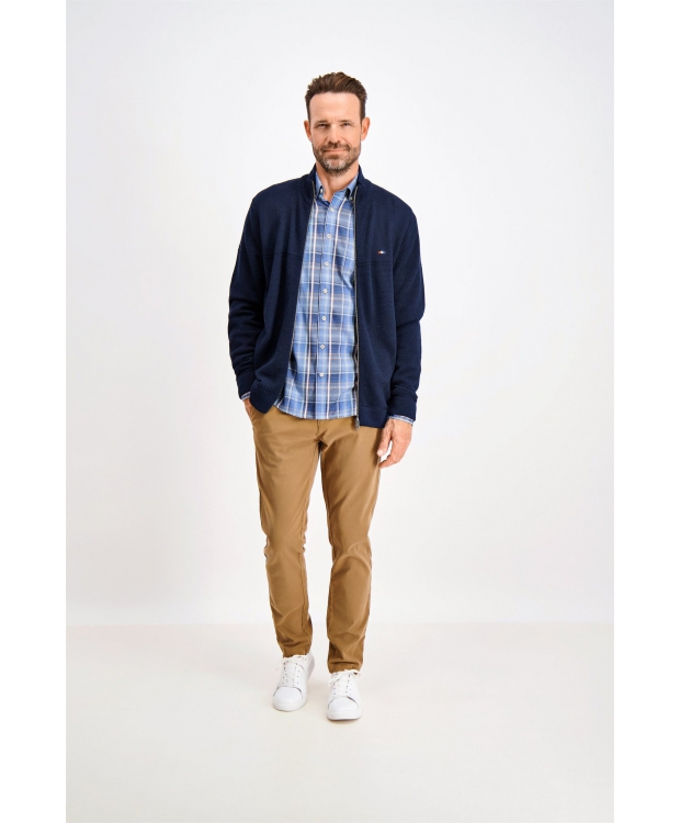 BISON Navy strikcardigan i uldblanding til herre billede 3