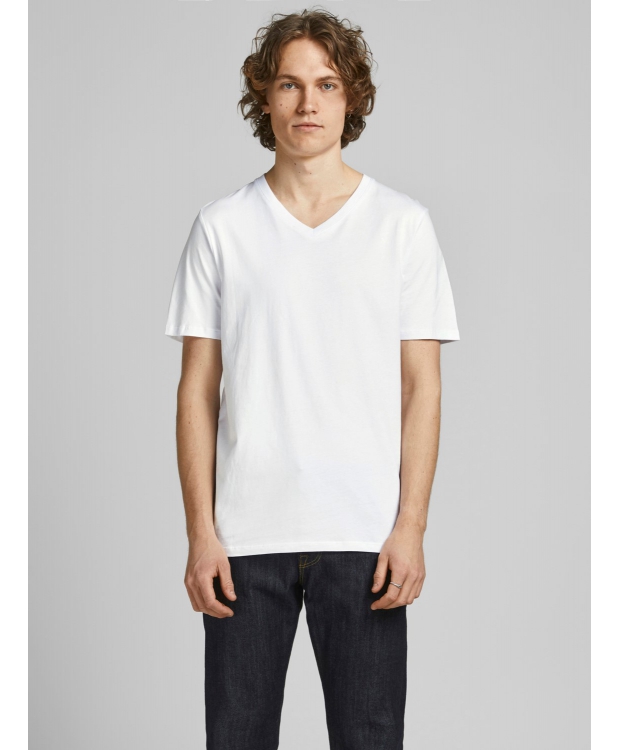 Jack & Jones 2pak hvid T-shirt i økologisk bomuld med V-hals til herre billede 6