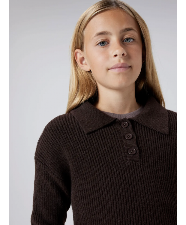 Name it langærmet strik polo i brun til piger billede 3
