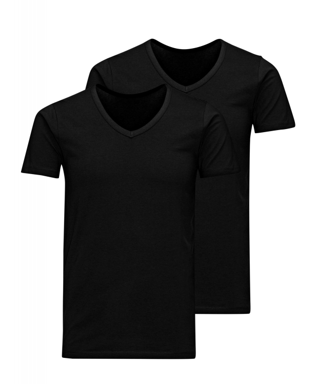 Jack & Jones 2pak sort T-shirt i økologisk bomuld med V-hals til herre