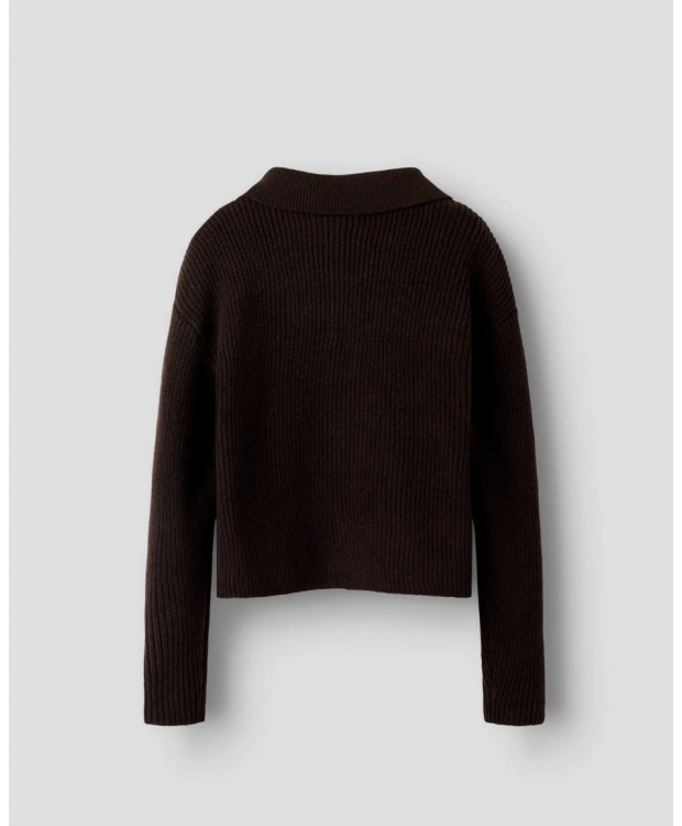 Name it langærmet strik polo i brun til piger billede 5