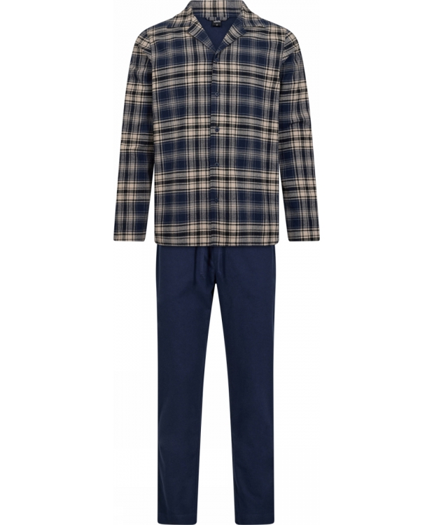 JBS Pyjamas Flannel i navy og beige til herre