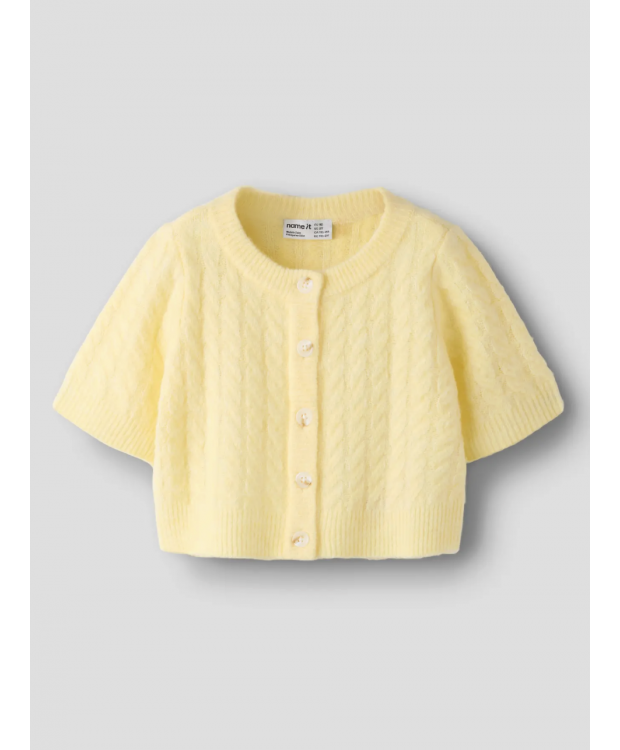 Name it strikcardigan i gul til piger