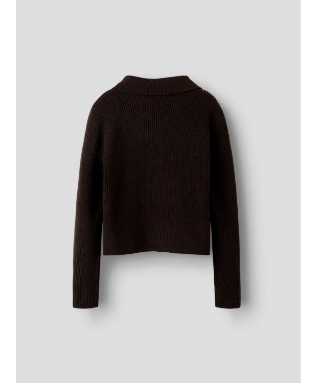 Name it langærmet strikpolo i brun til piger billede 5
