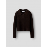 Name it langærmet strikpolo i brun til piger