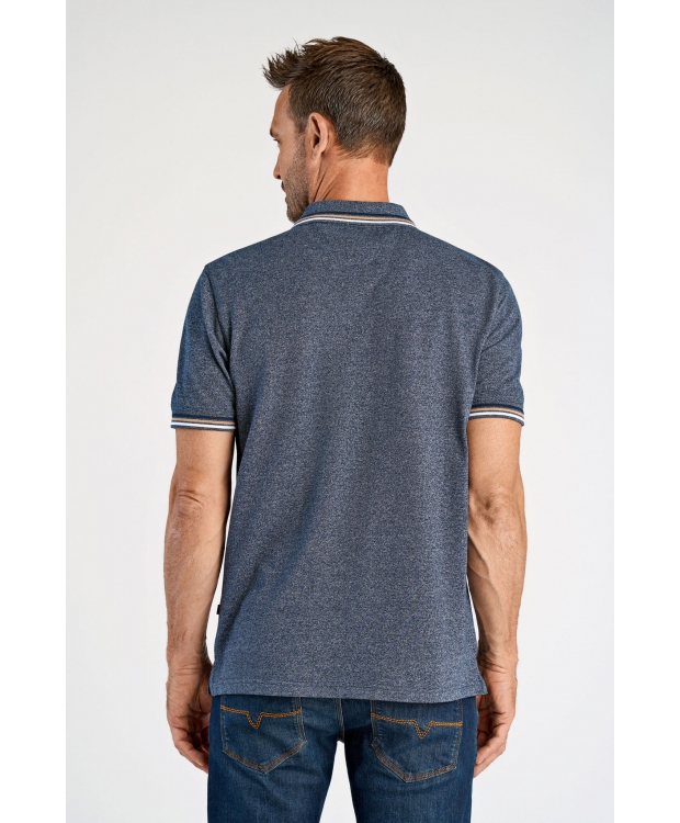 Bison polo i blå med beige striber til herre | Regular fit billede 3