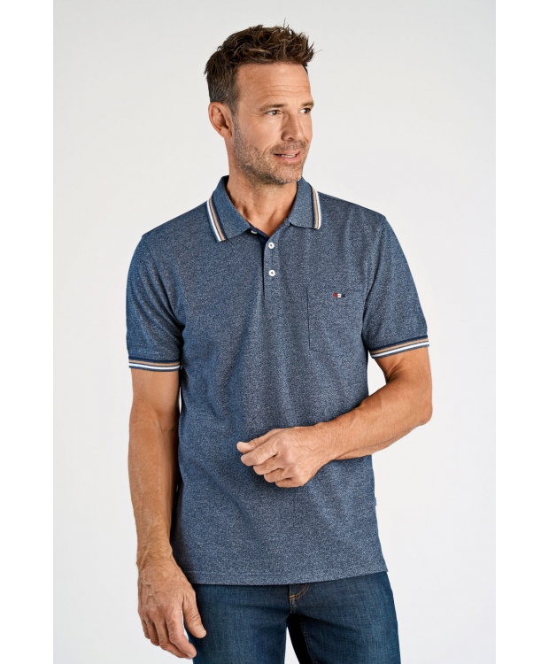 Bison polo i blå med beige striber til herre | Regular fit