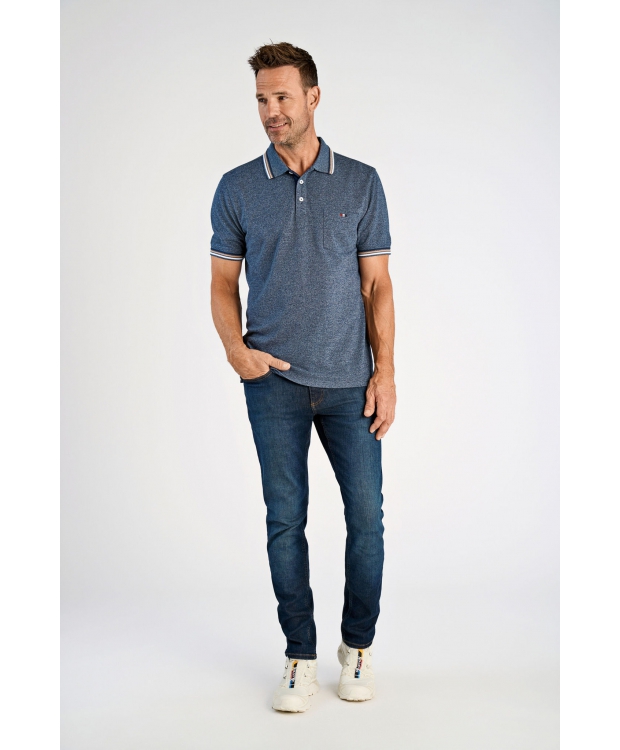 Bison polo i blå med beige striber til herre | Regular fit