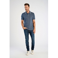 Bison polo i blå med beige striber til herre | Regular fit