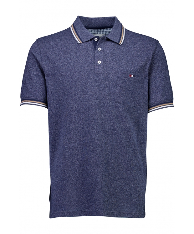 Bison polo i blå med beige striber til herre | Regular fit billede 5