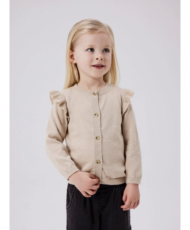 Name it Strikcardigan i beige til piger