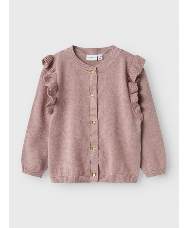 Name it Strikcardigan i mauve til piger