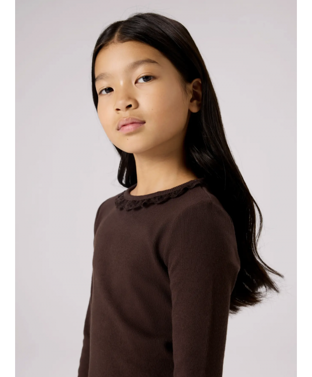 Name it langærmet slim top i brun til piger billede 4
