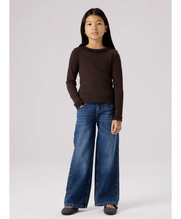 Name it langærmet slim top i brun til piger