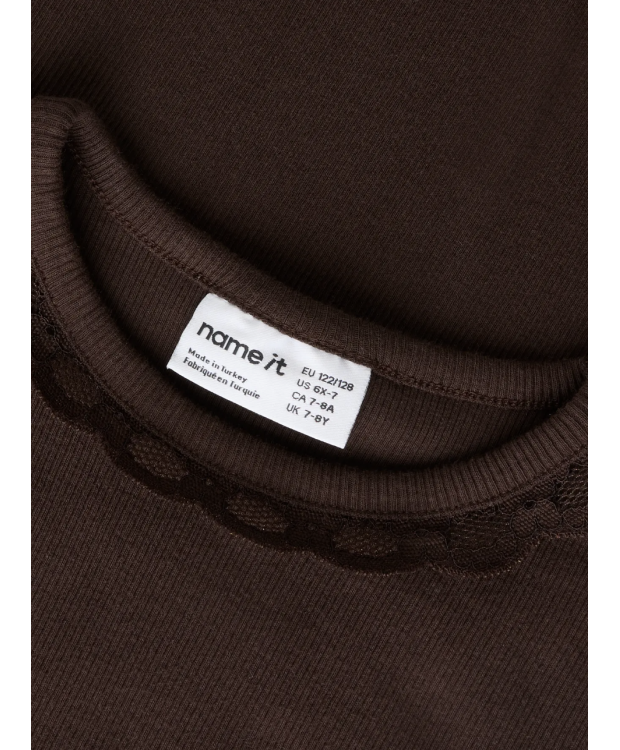 Name it langærmet slim top i brun til piger billede 3