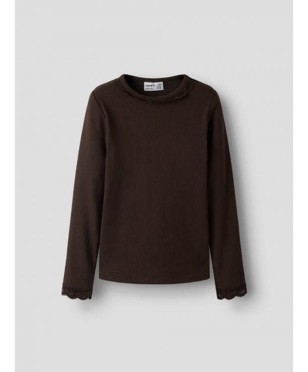 Name it langærmet slim top i brun til piger billede 5