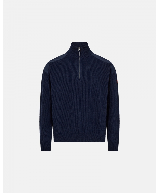 Dovre uldsweater med halv lynlås i navy til herre