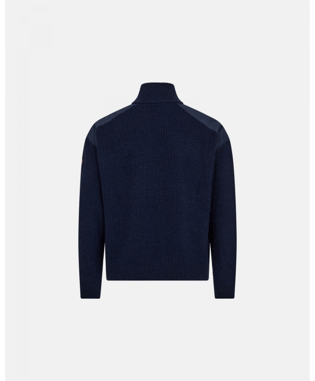 Dovre uldsweater med halv lynlås i navy til herre