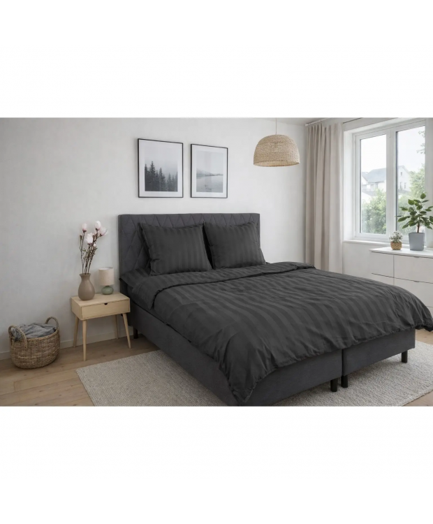 Bambus pudebetræk - 100% Naturligt bambus - 60x63 cm - Gråt, jacquardvævet hovedpudebetræk med striber billede 3