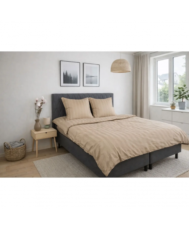Bambus pudebetræk - 100% Naturligt bambus - 60x63 cm - Sandfarvet, jacquardvævet hovedpudebetræk med striber